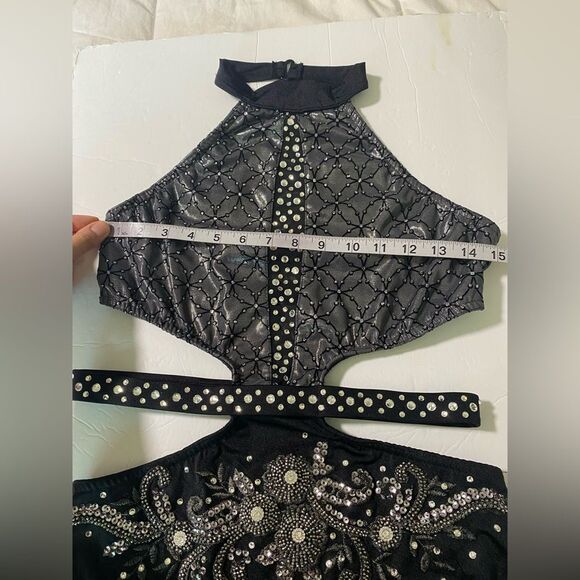 Reverence solo Custom black silver strappy dance costume leotard LA-Large adult - Picture 11 of 11